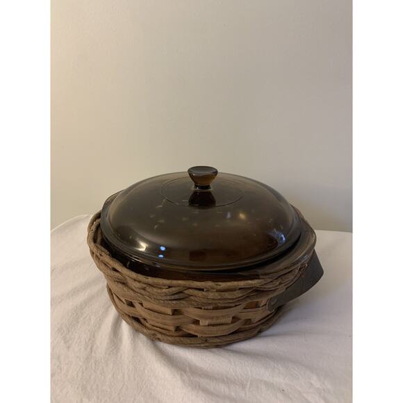 PYREX 024 2L Corning Amber Brown Glass Round Bowl Casserole Dish with Lid Basket - Picture 3 of 16